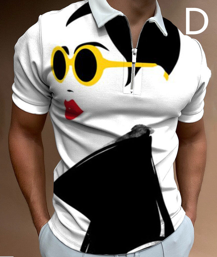 Men's Face Art Print Street Wear Short Sleeve T-Shirt