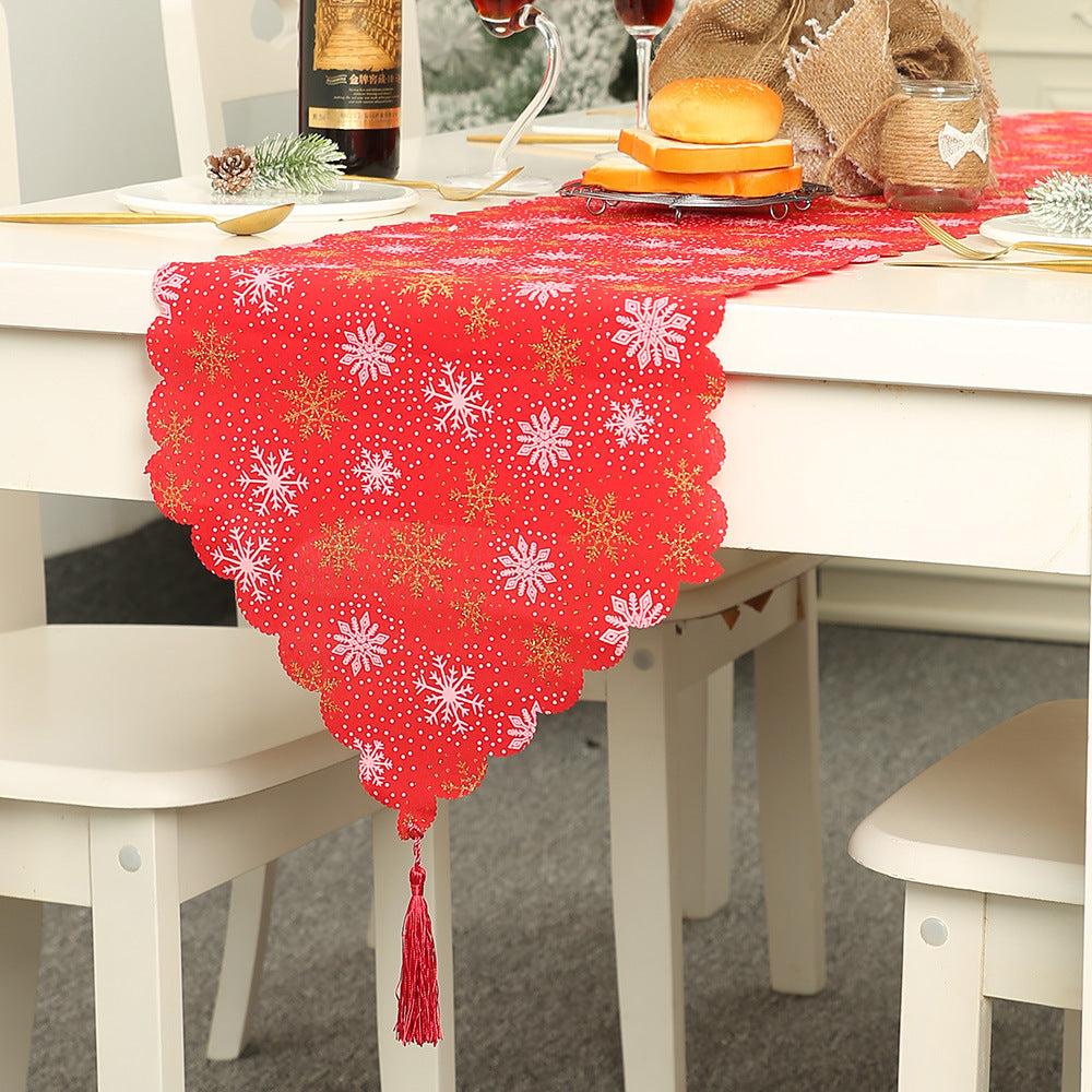 Decorative Christmas Snowflake Table Runner w/Tassels