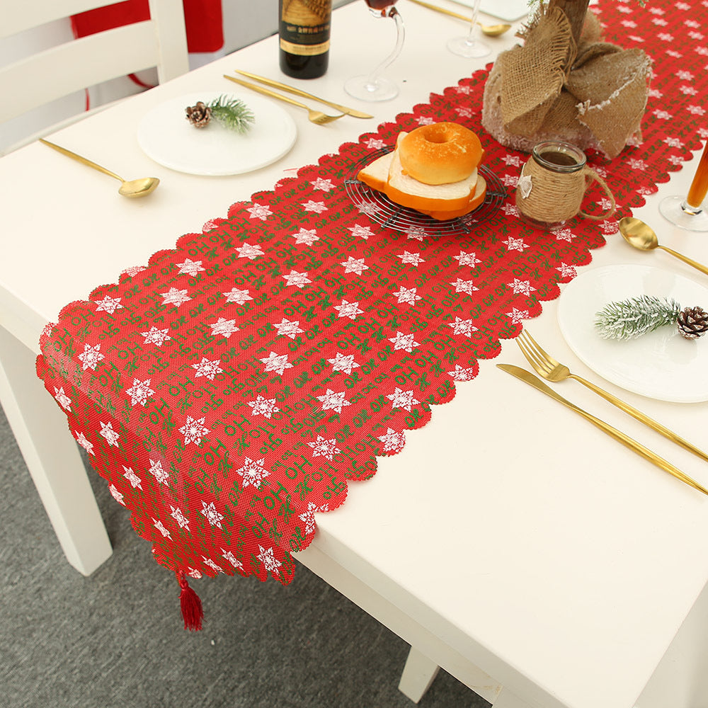 Decorative Christmas Snowflake Table Runner w/Tassels