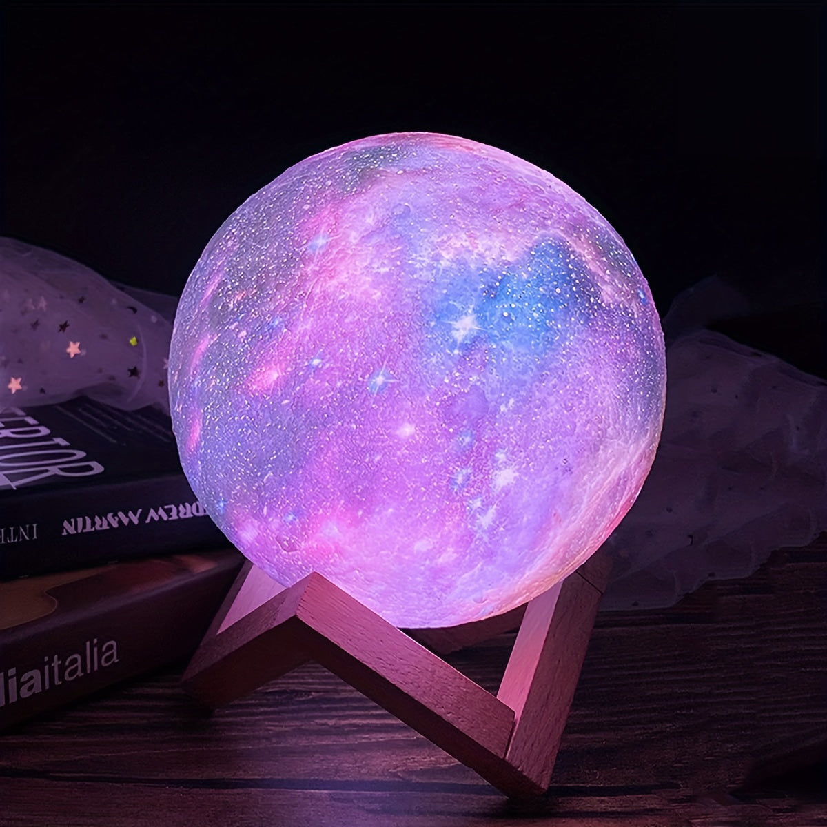 3-D Printed Galaxy Moonlight Lamp w/USB LED Lunar Light Touch & Color Changing Moon Lamp