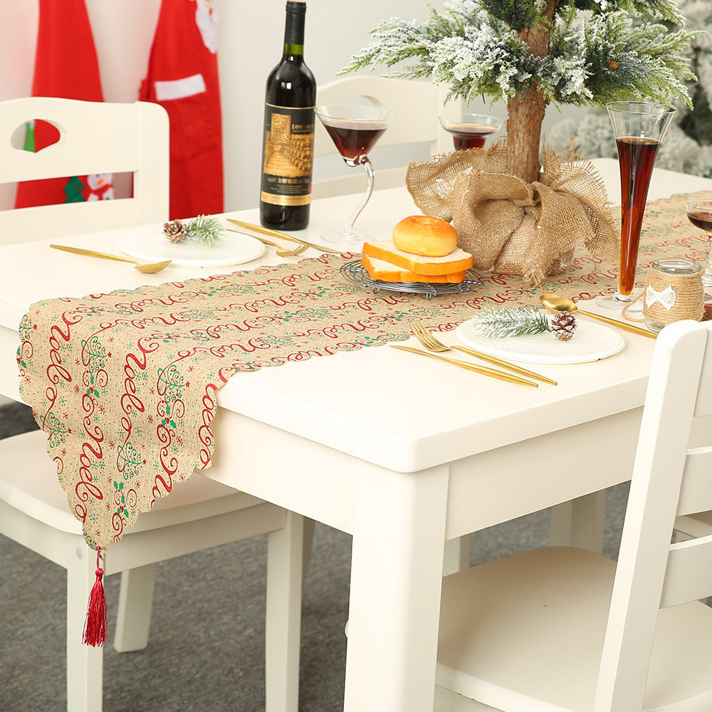 Decorative Christmas Snowflake Table Runner w/Tassels