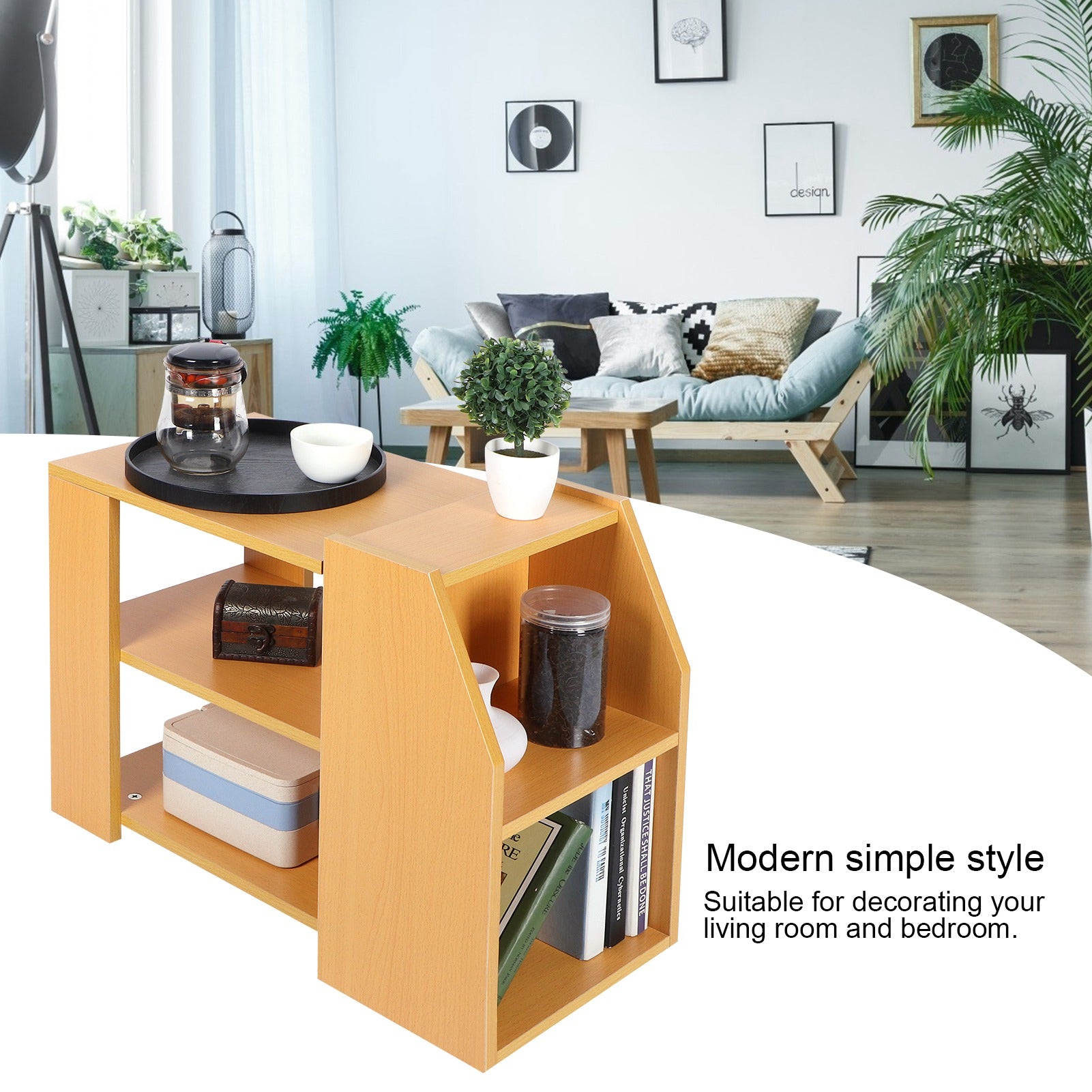3-Tier Mini Side Table and Bookshelf