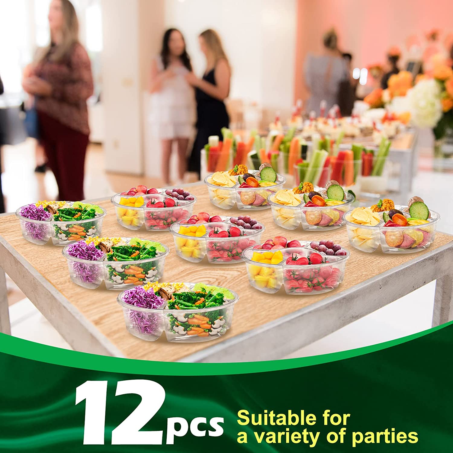 12 Pcs Round Appetizer Serving Trays w/Lids