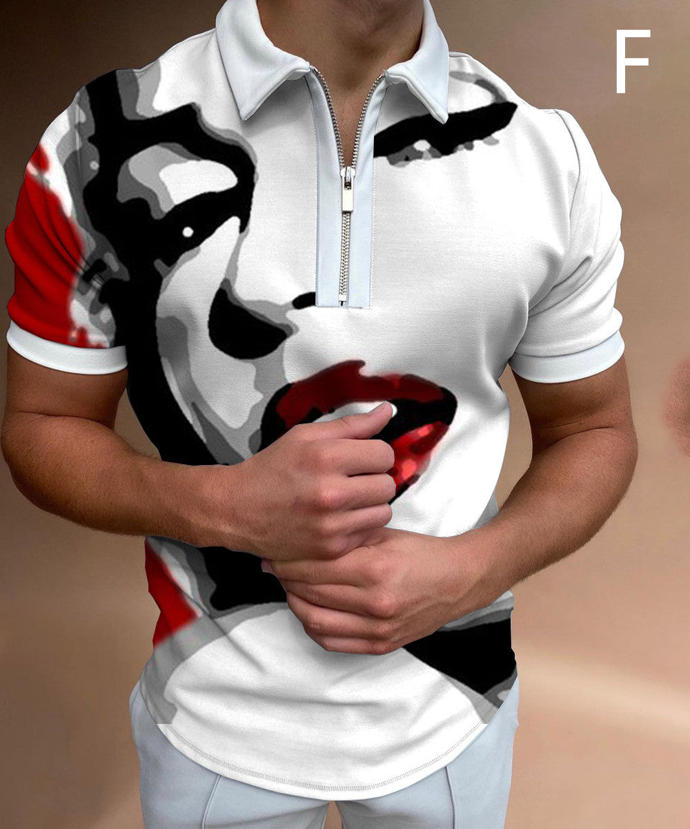 Men's Face Art Print Street Wear Short Sleeve T-Shirt