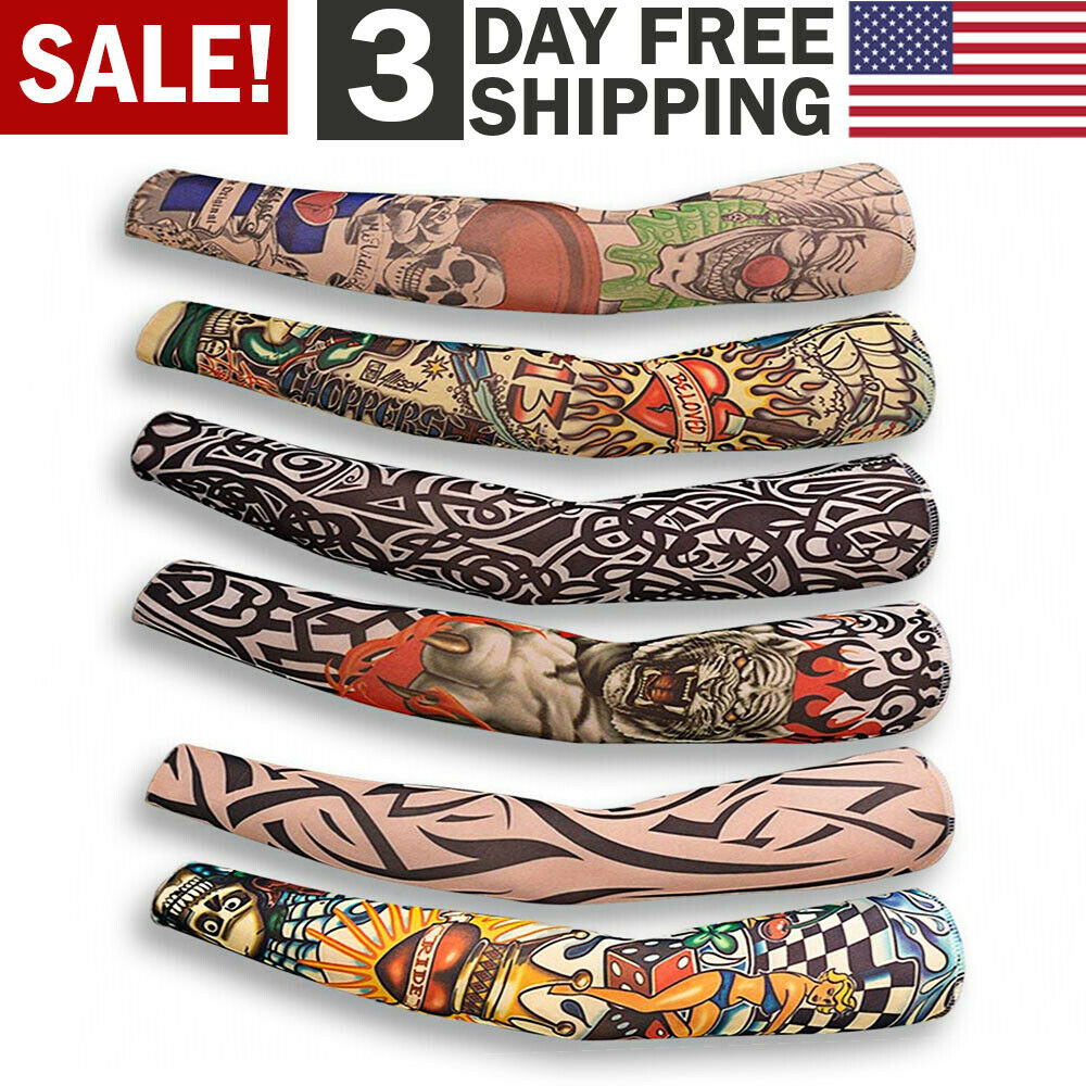Full Arm Fake Tattoo Sleeve Cover w/UV Sun Protection