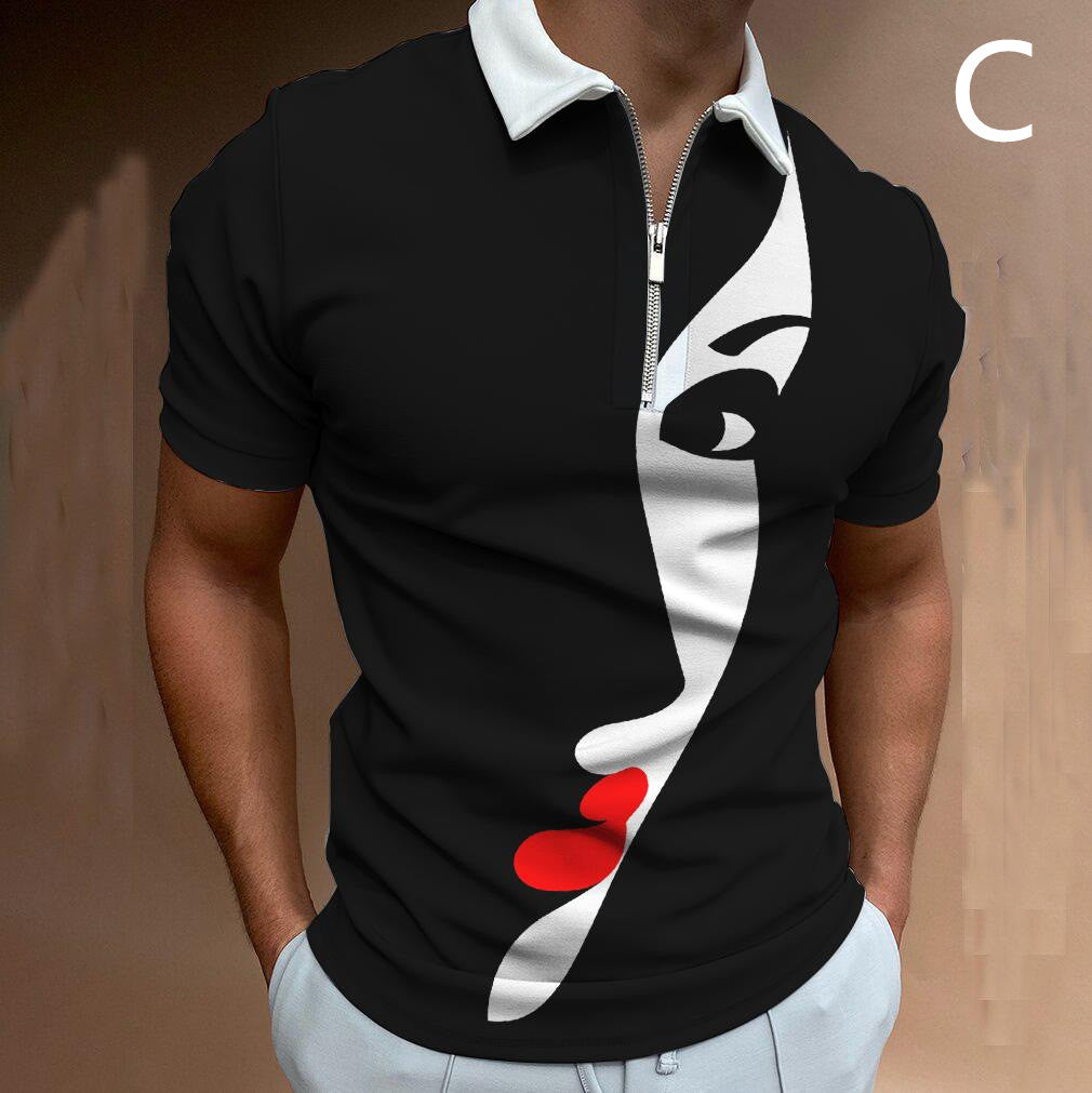 Men's Face Art Print Street Wear Short Sleeve T-Shirt