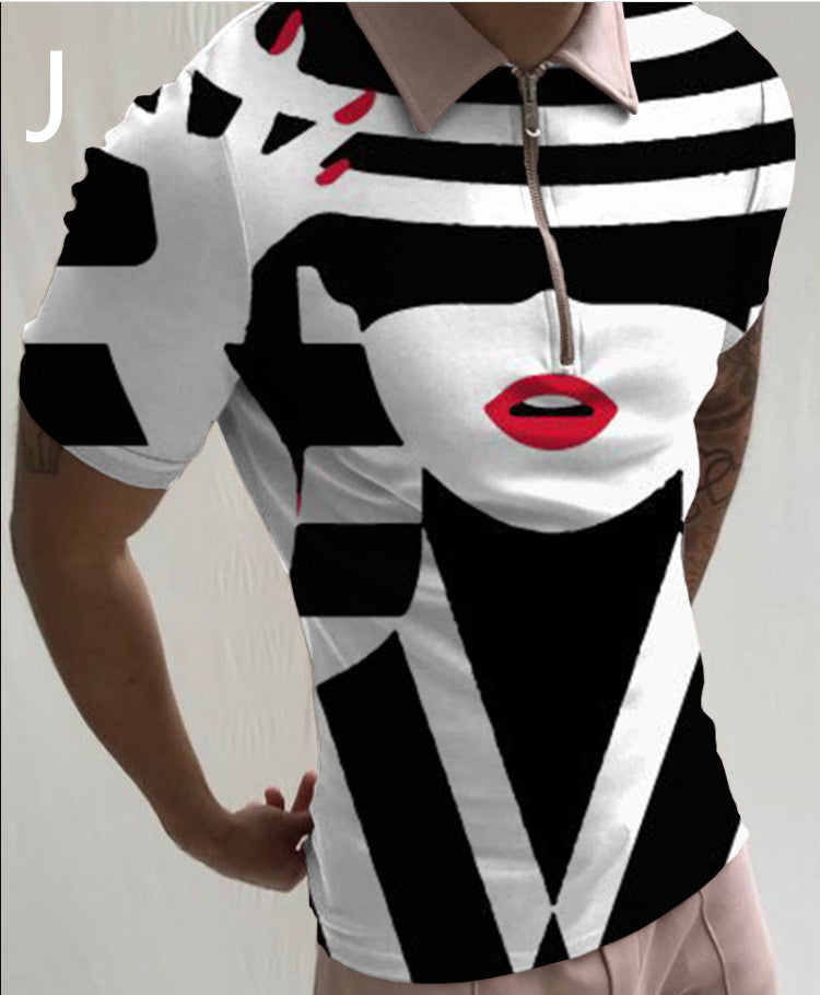 Men's Face Art Print Street Wear Short Sleeve T-Shirt