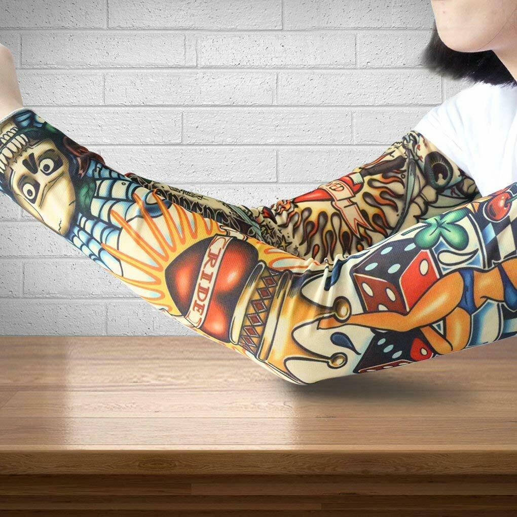 Full Arm Fake Tattoo Sleeve Cover w/UV Sun Protection