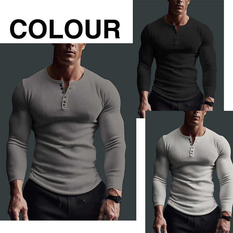 Men's Fitness High Elastic Bottoming V-Neck Long Sleeve Shirt
