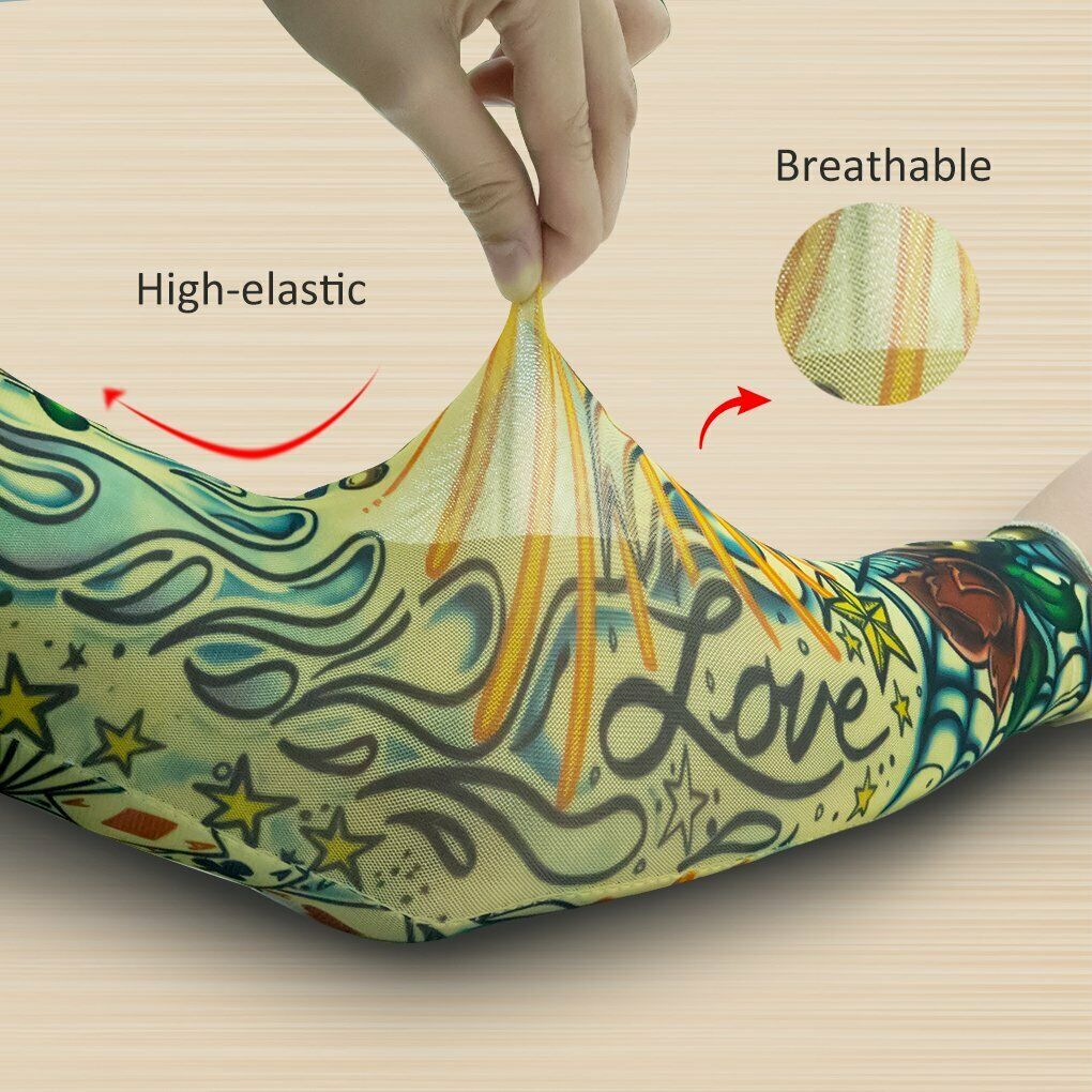 Full Arm Fake Tattoo Sleeve Cover w/UV Sun Protection