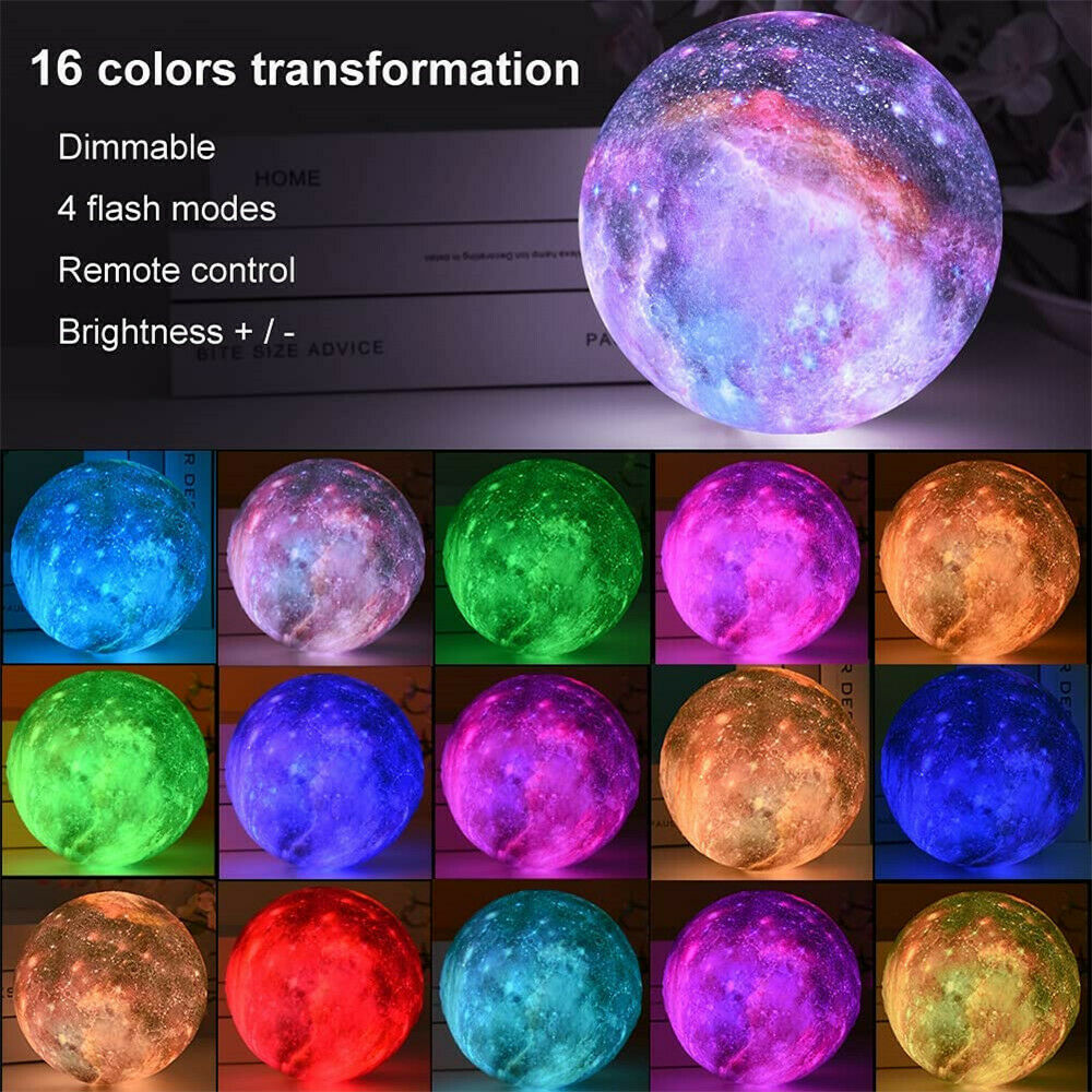 3-D Printed Galaxy Moonlight Lamp w/USB LED Lunar Light Touch & Color Changing Moon Lamp