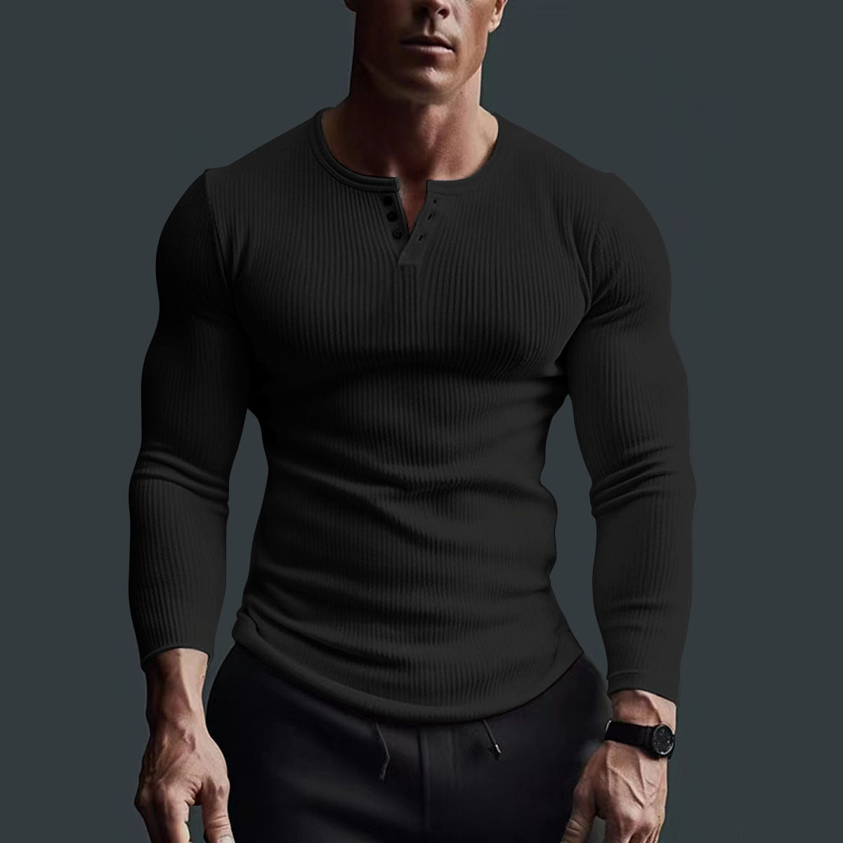 Men's Fitness High Elastic Bottoming V-Neck Long Sleeve Shirt