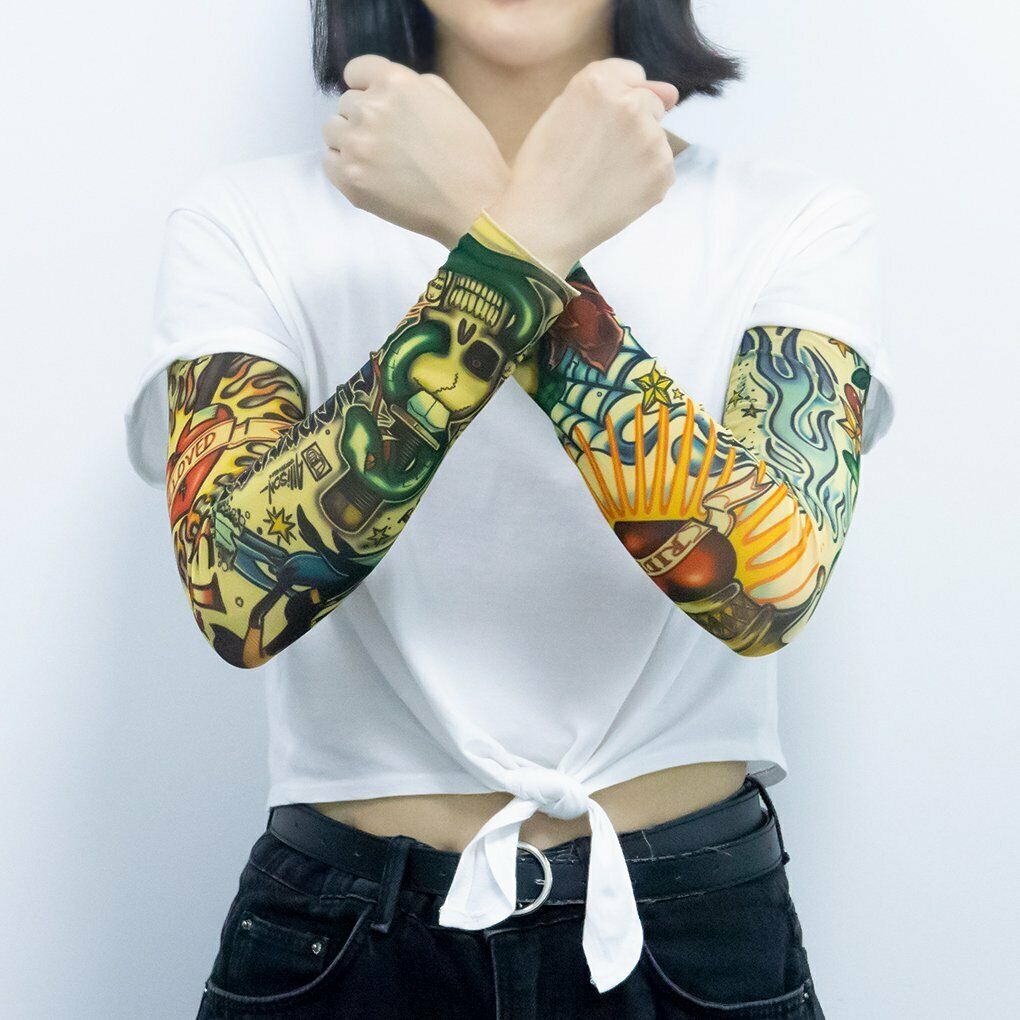 Full Arm Fake Tattoo Sleeve Cover w/UV Sun Protection