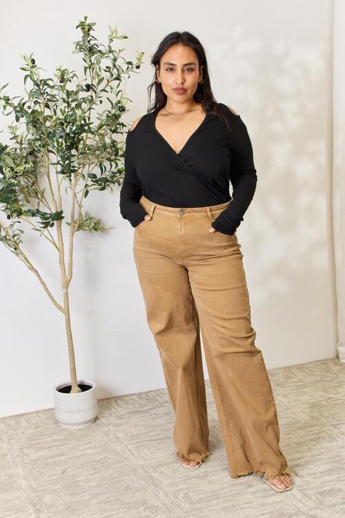 Ribbed Surplice Cold Shoulder Top by Culture Code