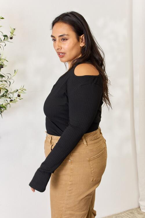 Ribbed Surplice Cold Shoulder Top by Culture Code