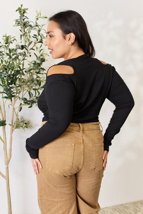 Ribbed Surplice Cold Shoulder Top by Culture Code