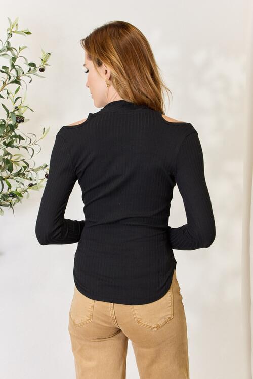 Ribbed Surplice Cold Shoulder Top by Culture Code