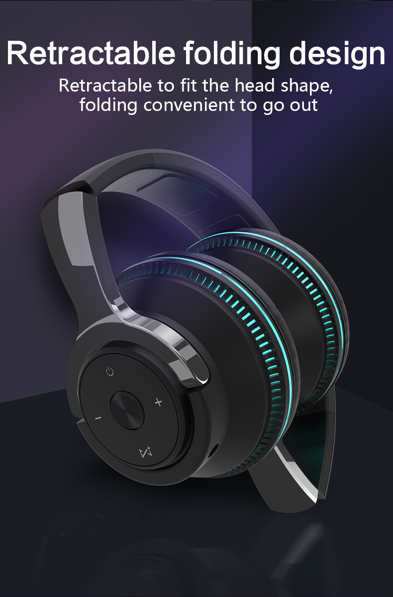 Bluetooth Wireless Headphones w/Colorful LED Lights