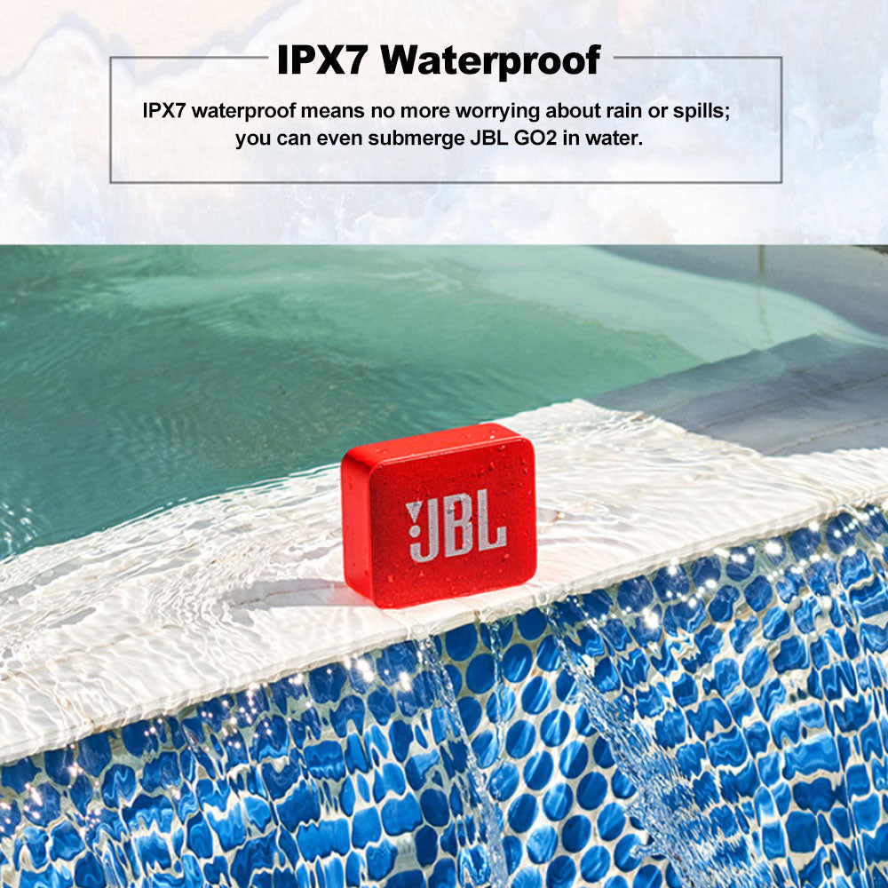 JBL GO 2 Waterproof, Wireless Bluetooth Speaker IPX7 Waterproof w/ Mic