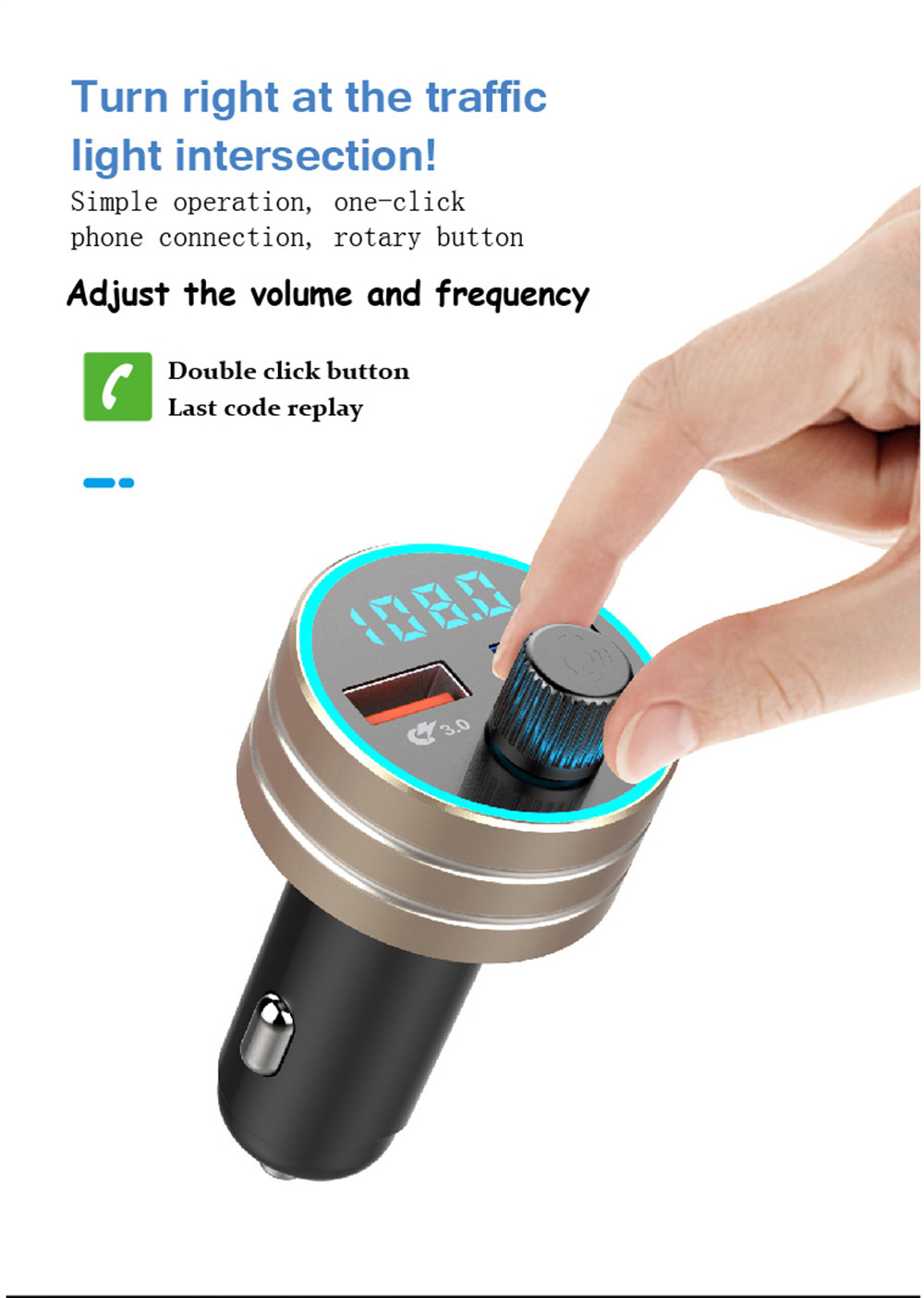 Bluetooth Fast Charging Car Charger for Mp3 Players (QC 3.0 Dual USB)