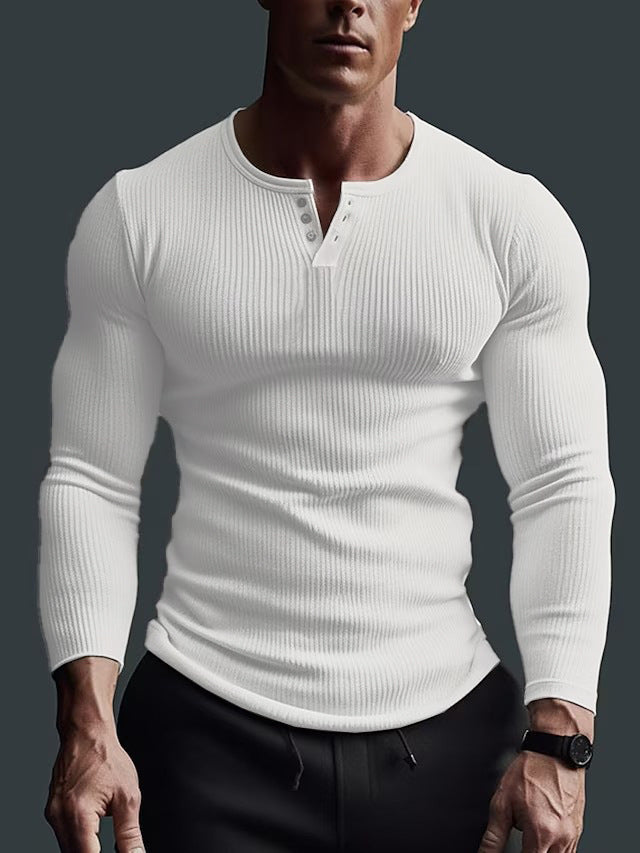 Men's Fitness High Elastic Bottoming V-Neck Long Sleeve Shirt