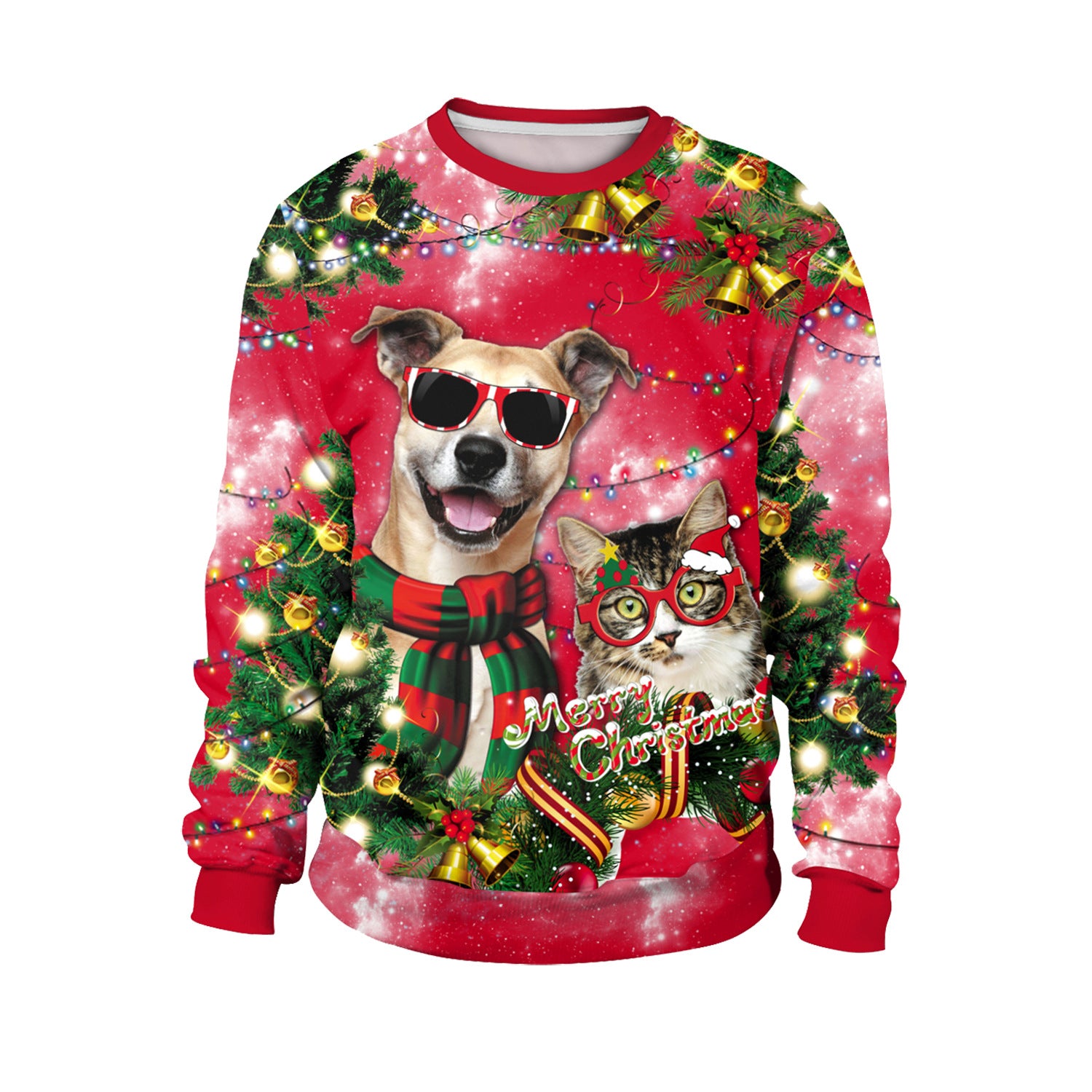 Christmas Dog 3-D Digital Printed Round Neck Pullover Sweater