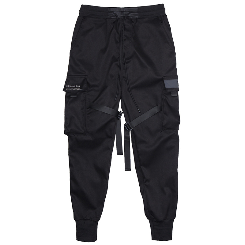 Men's Black Cargo Pants w/Elastic Waist