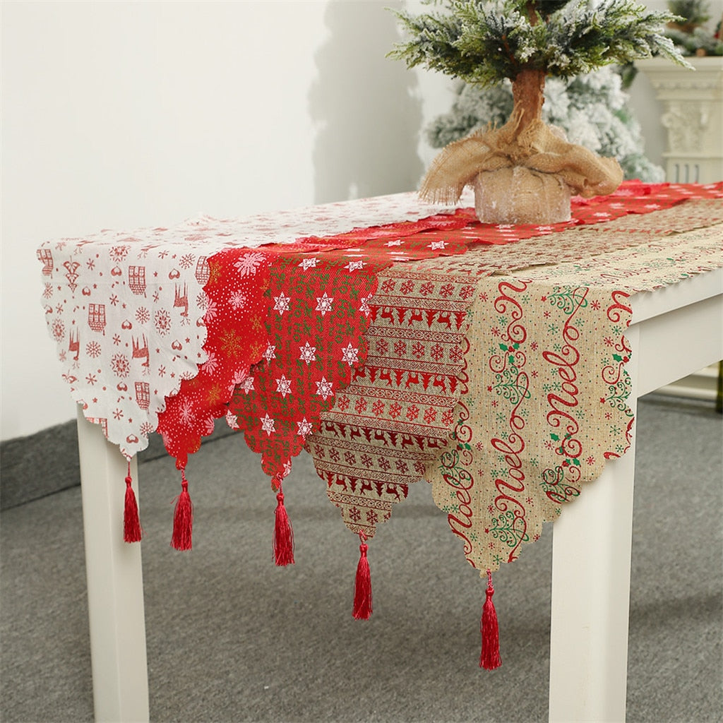 Decorative Christmas Snowflake Table Runner w/Tassels