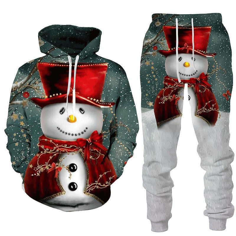 Men's Christmas Snowman 3-D Printed Hoody Pullover Set