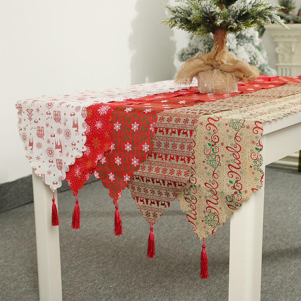 Decorative Christmas Snowflake Table Runner w/Tassels