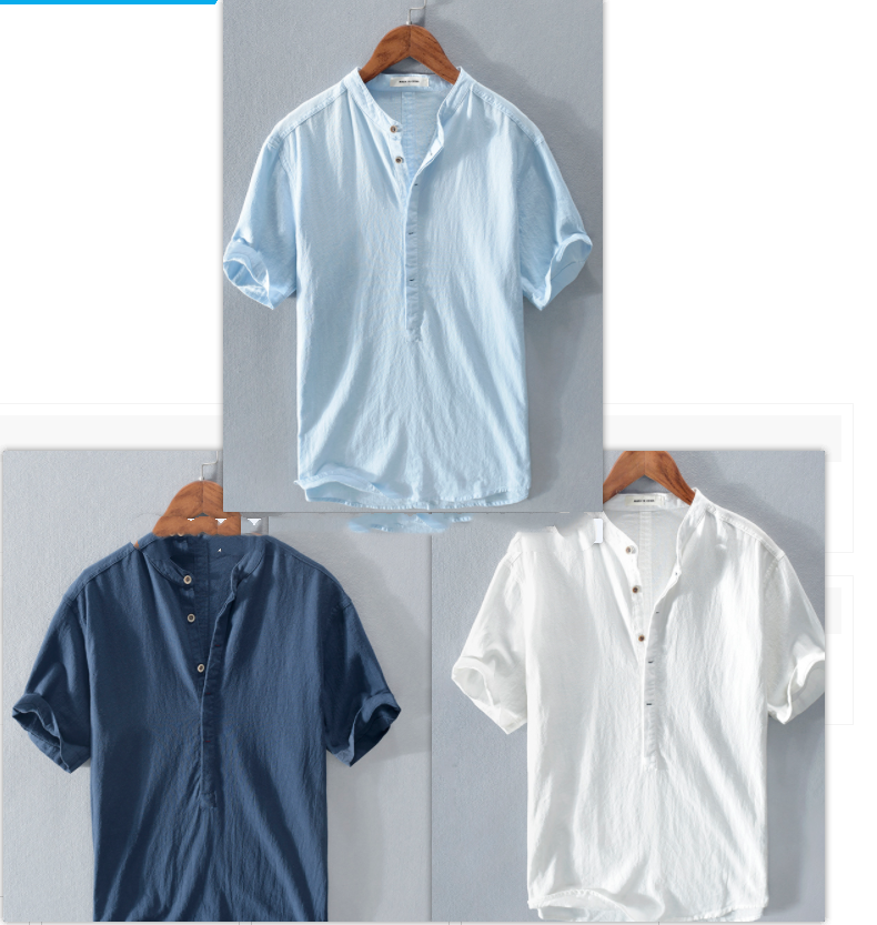 Men's Stand Collar - Japanese Ice Silk Linen - Short Sleeve T-Shirt