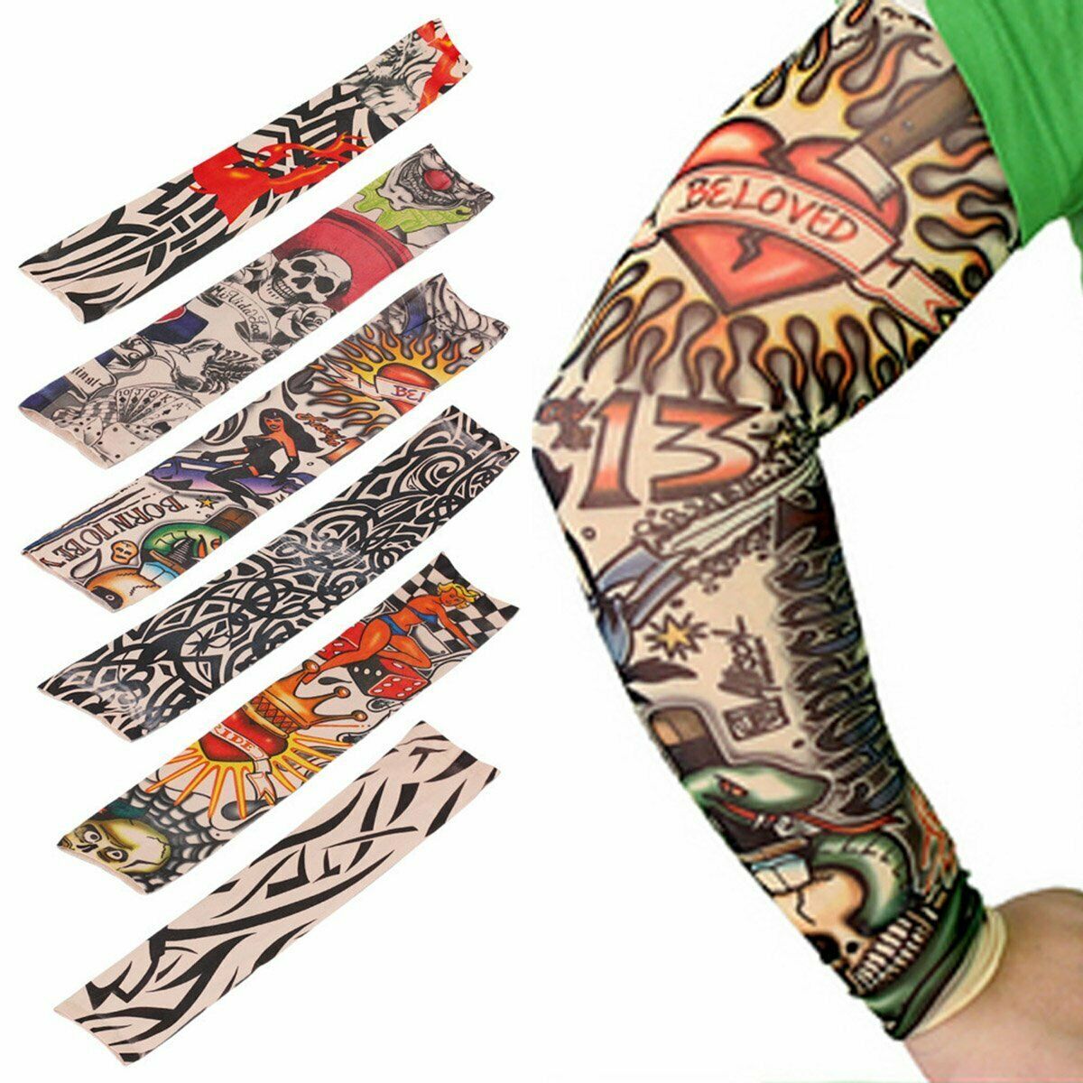 Full Arm Fake Tattoo Sleeve Cover w/UV Sun Protection