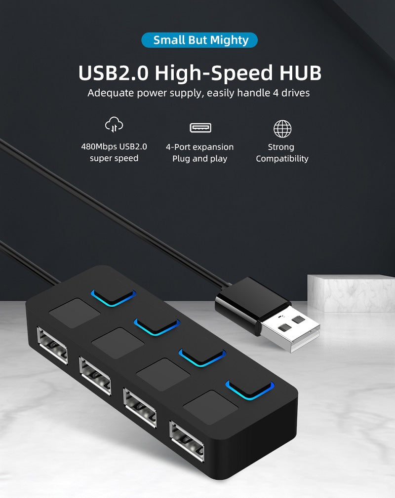 Multi-USB 2.0 High-Speed Hub w/ Splitter 4-Port Extender
