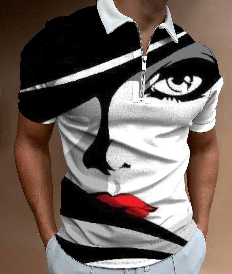 Men's Face Art Print Street Wear Short Sleeve T-Shirt