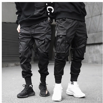 Men's Black Cargo Pants w/Elastic Waist