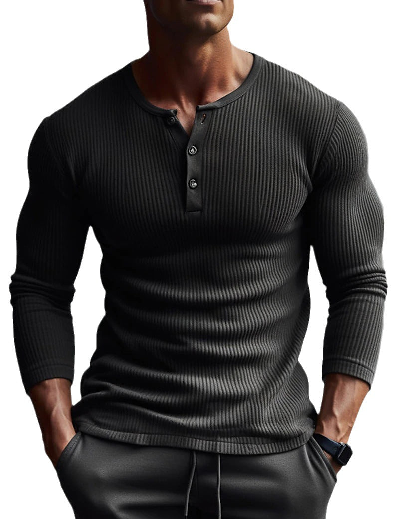 Men's Fitness High Elastic Bottoming V-Neck Long Sleeve Shirt