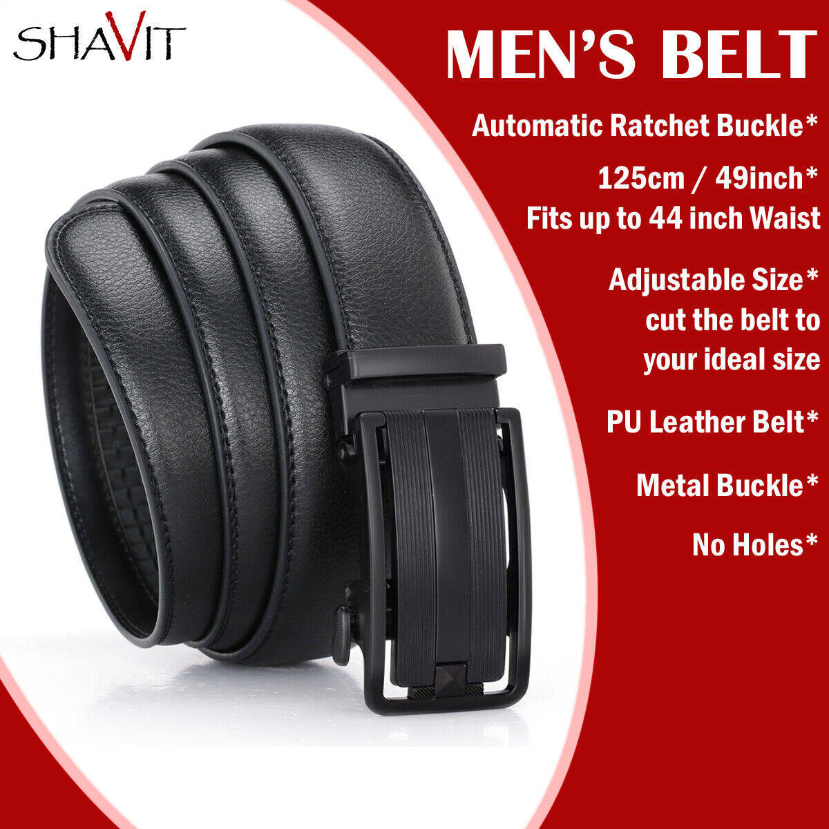 Men's Ratchet Leather Belt w/Slide Buckle (Black)
