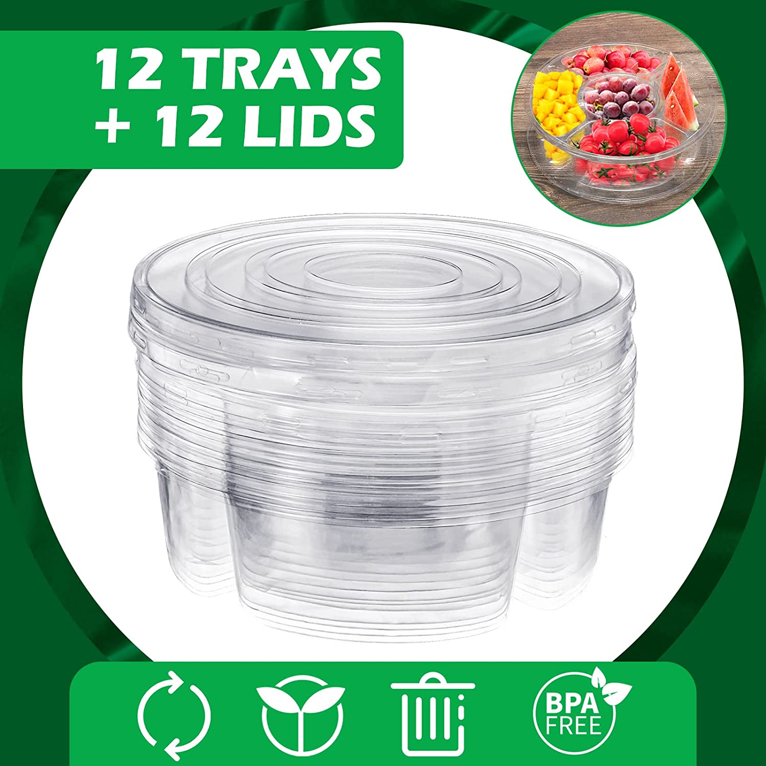 12 Pcs Round Appetizer Serving Trays w/Lids