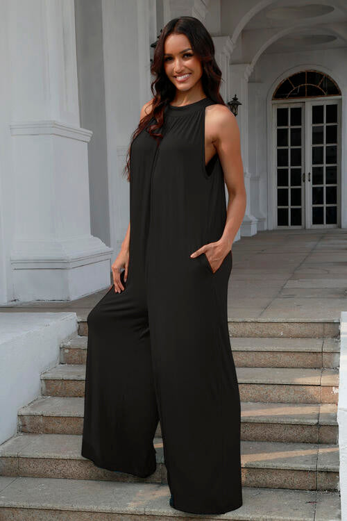 Double Take Tie Back Cutout Sleeveless Jumpsuit