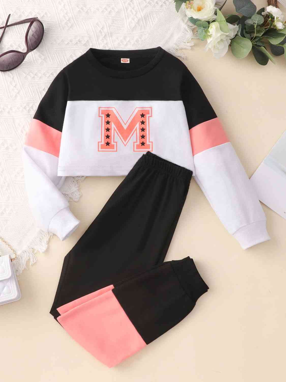 Kids Graphic Cropped Sweatshirt and Joggers Set