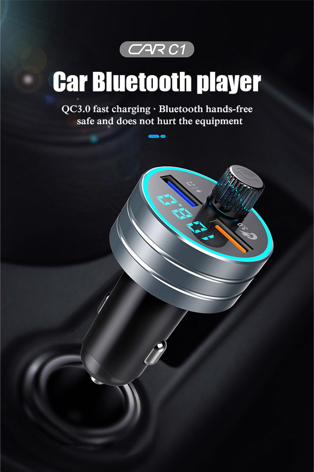 Bluetooth Fast Charging Car Charger for Mp3 Players (QC 3.0 Dual USB)