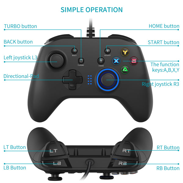 Wired Gaming Controller Joystick Gamepad w/Dual-Vibration