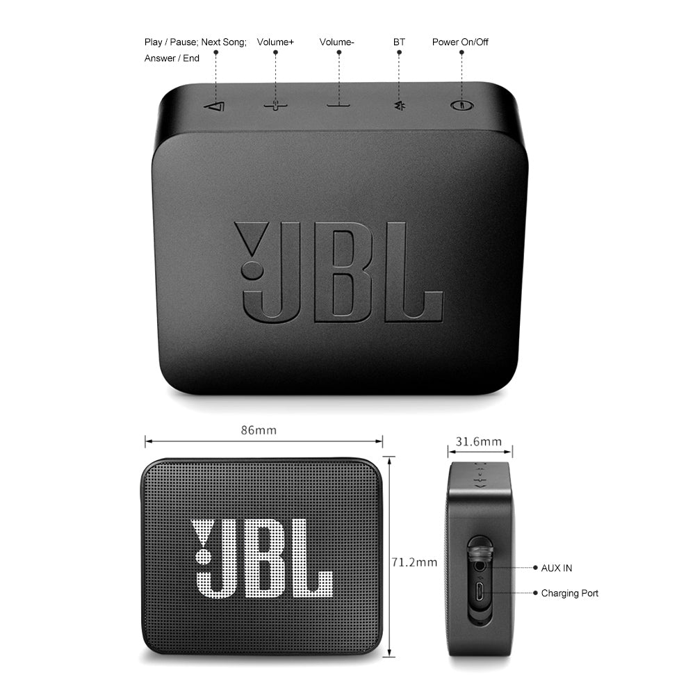 JBL GO 2 Waterproof, Wireless Bluetooth Speaker IPX7 Waterproof w/ Mic